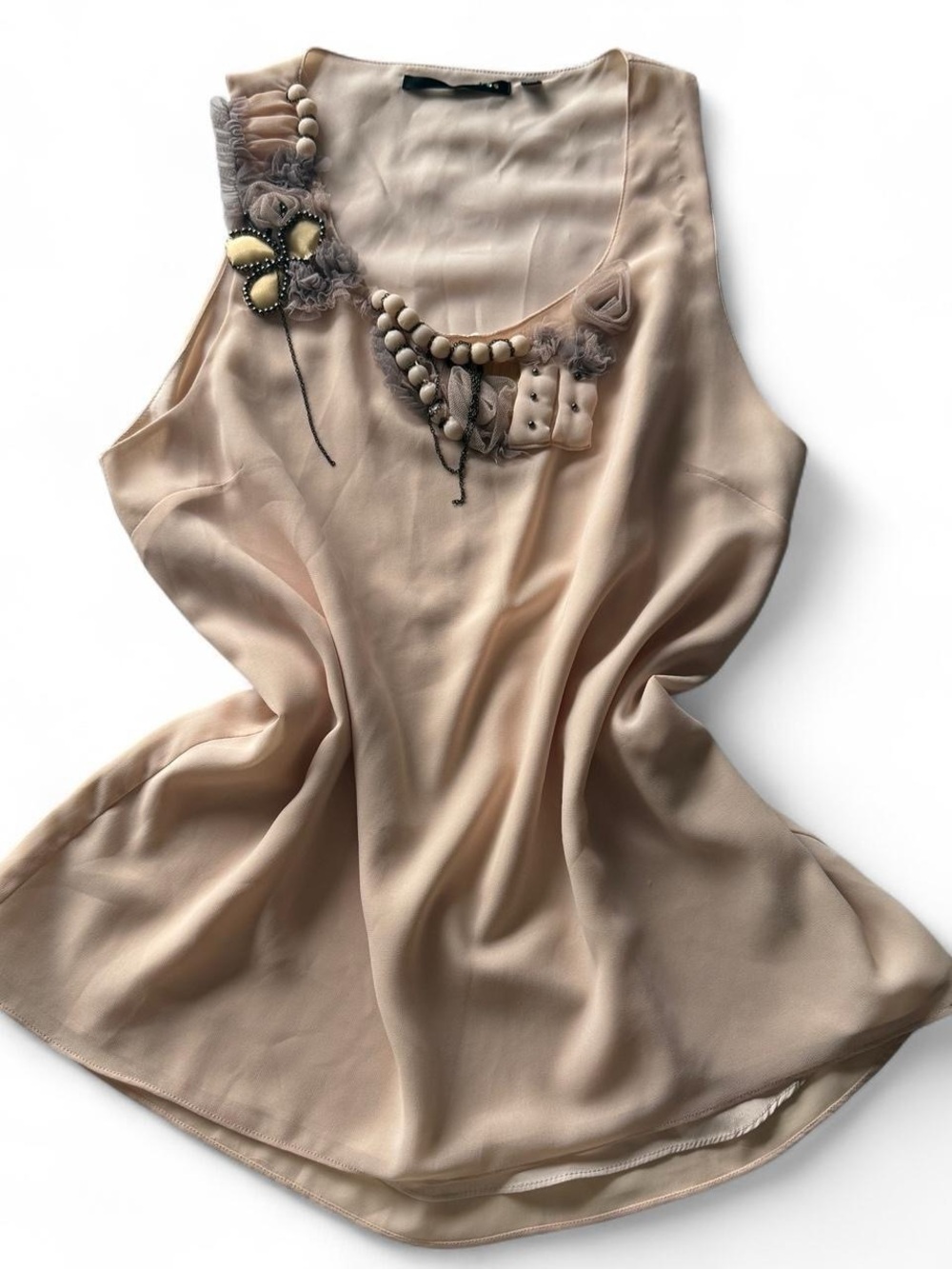 Bellatrix Feminine Blush Pink Sleeveless Embellished Beige Women's Top Size L - Picture 3 of 8